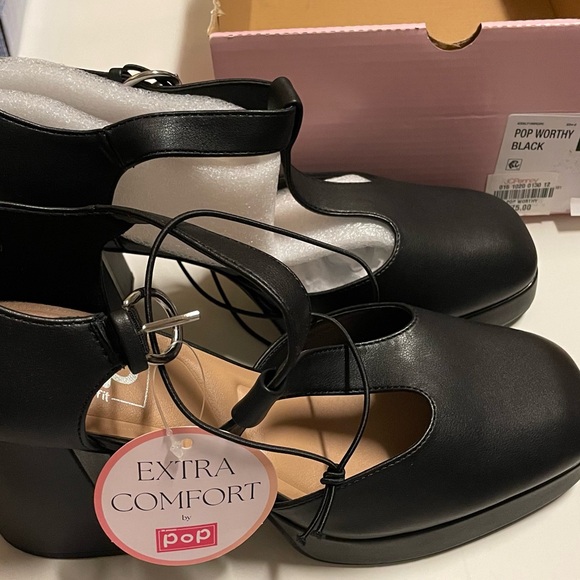 New- Pop Women's Black Platform Shoes - Picture 1 of 4